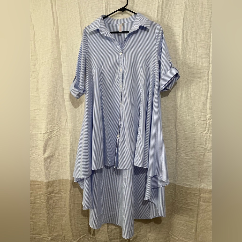 Love Blue and White Striped High Low Tunic